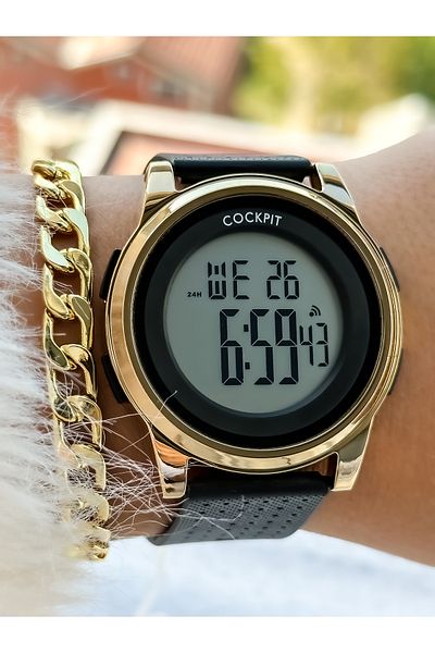 Cockpit Brand, Suitable for Marine Use, Illuminated, with Stopwatch, Black Digital Women's Wristwatch + Bracelet