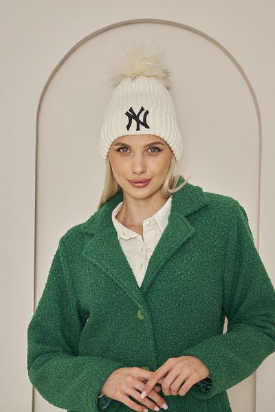 Eke Tekstil White Nylon Embroidery Detailed Women's Pompom Knitwear Beret