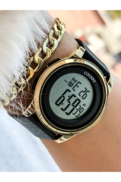 Cockpit Brand, Suitable for Marine Use, Illuminated, with Stopwatch, Black Digital Women's Wristwatch + Bracelet