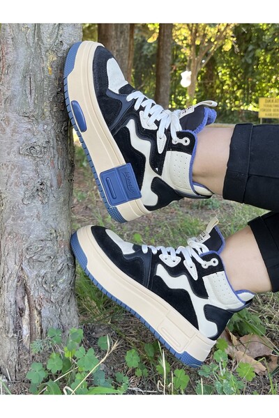Guja Kürklü Siyah Mavi İki Renkli Boğazlı Kadın Sneaker Kışlık Spor Ayakkabı