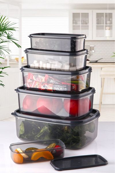 Open Home Concept Set of 6 Rectangular Anthracite Storage Containers 300 Ml-500 ml 800 ml 1200 ml 1900 ml 2900 ml