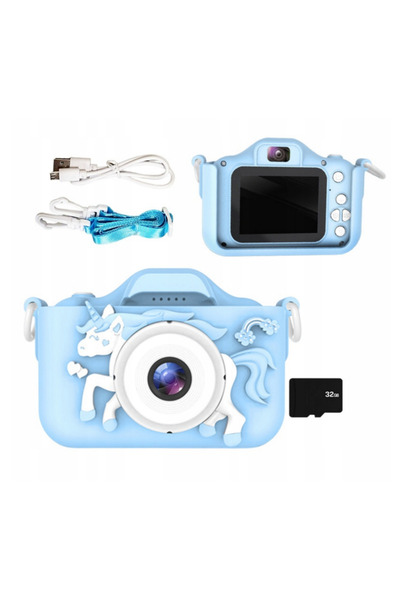 AteşTech Çocuk Fotoğraf Makinesi Kılıflı 2inç Hd Dijital Selfie Kamera 32gb Hafıza Kartı