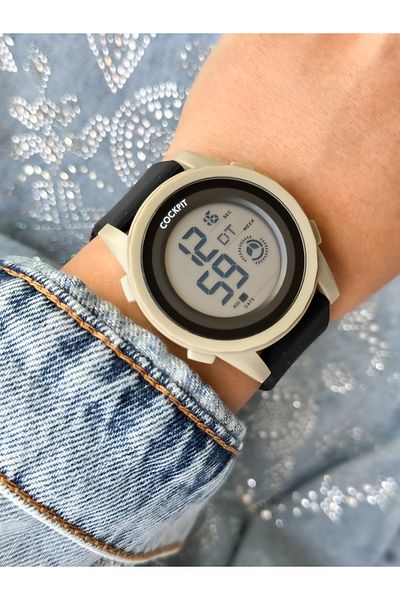 Cockpit Brand, Suitable for Marine Use, Illuminated, with Stopwatch, Black Digital Women's Wristwatch + Bracelet