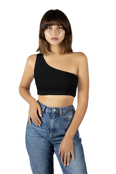 BUCADO Bluză neagră crop top cu un umăr