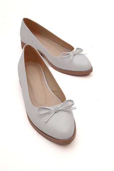 DİVOLYA Choo White Daily Use Ballet Flats with Bow on the Front