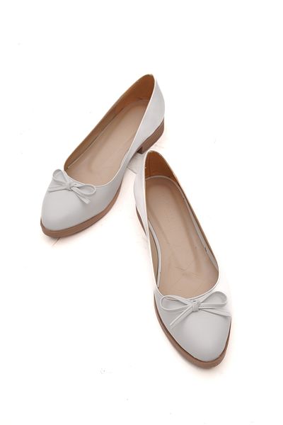 DİVOLYA Choo White Daily Use Ballet Flats with Bow on the Front