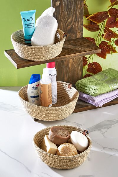MS Glassware 3-Piece Wicker Organizer Basket - Bathroom Organizer, Decorative MS Home Series