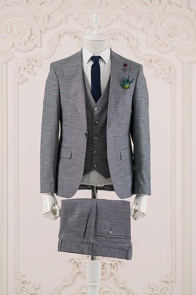 AKÇAYLAR Swallow Collar Double Slit Single Button Vest Slimfit Men's Suit