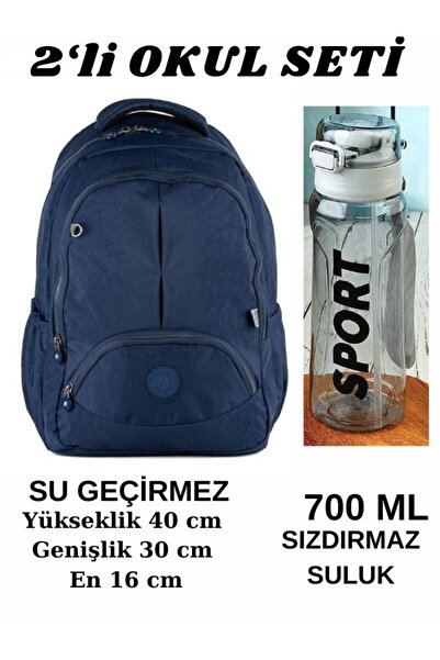 OPTİZON SET ȘCOLAR 2 PIESE - GEANTĂ FĂRĂ CAPAC CULOARE ALBASTRU ÎNCHIS