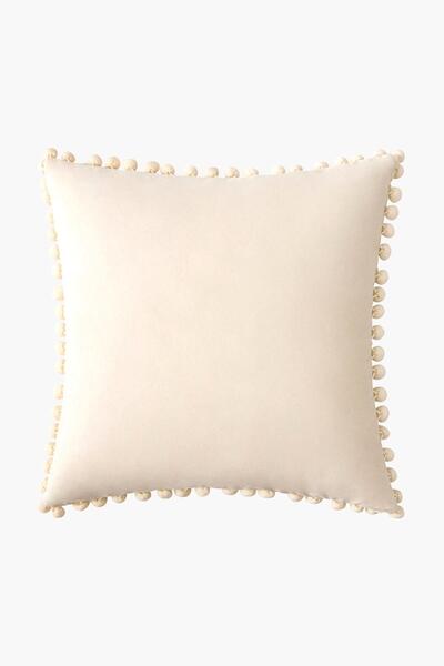 Bc Home Krem Minik Ponponlu Yumuşak Dokulu Kare Kırlent Kılıfı Iskandinav, Bo...