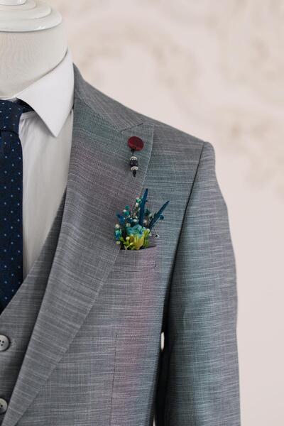 AKÇAYLAR Swallow Collar Double Slit Single Button Vest Slimfit Men's Suit