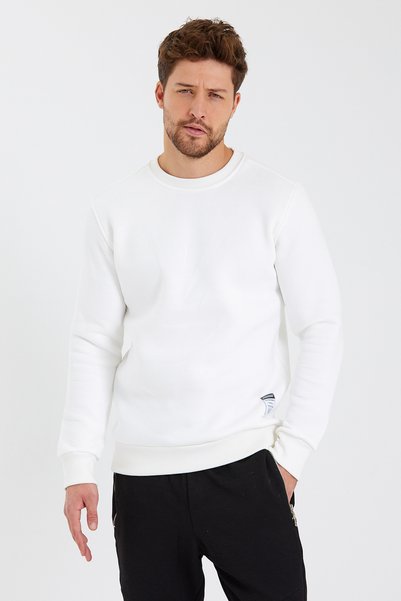 CLIPMAN Hanorac pentru bărbați, slim fit, cu gât turnut, pachet de 2, uni, neimprimate, cu 3 fire, bej, alb