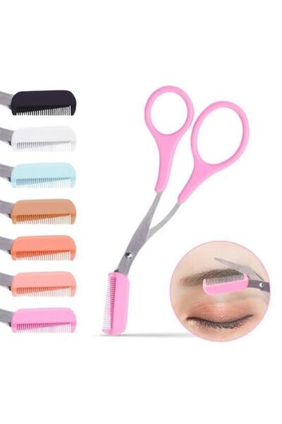 Konaklı Kolay Şekillendirici Özel Taraklı Kaş Makası Pembe