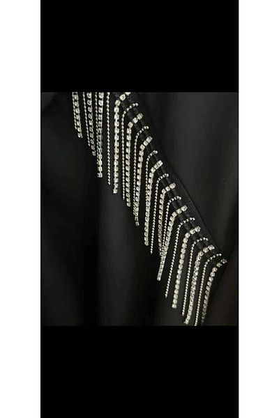 Hobigram Decorative Ribbon Special Black Tulle Crystal Stone Ball Chain Fringe Ribbon – Decorative Ribbon – Decorat