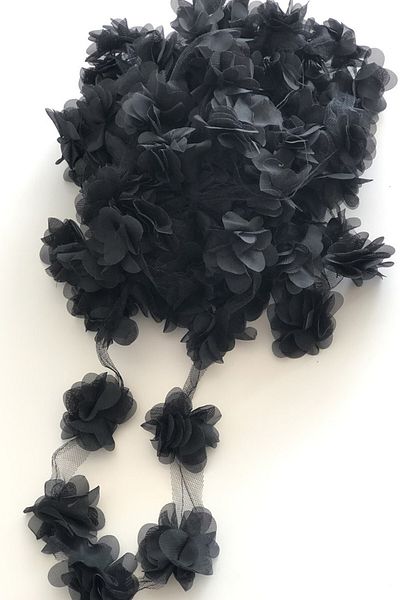 Hobigram Decorative Ribbon Black Laser Cut Chiffon Tulle Flower – Decorative Ribbon, Stylish Design, Women's Accessory –