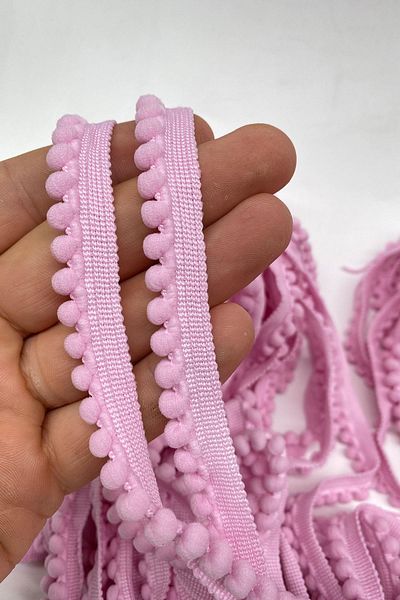 Hobigram Decorative Ribbon Pink Tight Small Thin Pompom Ribbon – Decorative Ribbon, Stylish Design, Women's Accessory –