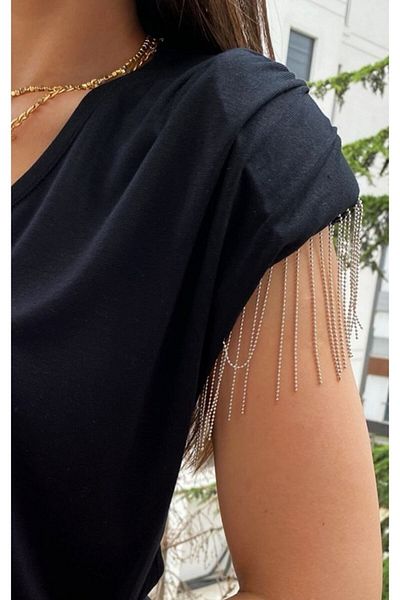 Hobigram Διακοσμητική κορδέλα Μαύρη τούλι Ασημένια αλυσίδα κρόσσια κορδέλα (9 CM) – Διακοσμητική κορδέλα, κομψό σχέδιο – Deko