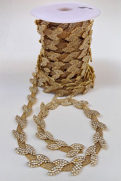 Hobigram Decorative Ribbon Gold Stone Straw Leaf Ribbon – Decorative Ribbon, Stylish Design, Women's Accessory – D