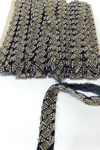 Hobigram Decorative Strip Pipe and Sand Bead Embroidered Strip Border 1 Mt – Decorative Strip, Stylish Design – Deko