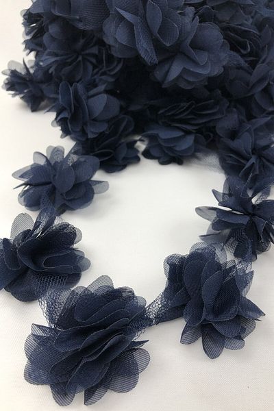 Hobigram Decorative Ribbon Navy Blue Color Laser Cut Tulle Flower – Decorative Ribbon, Stylish Design, Women's Accessory