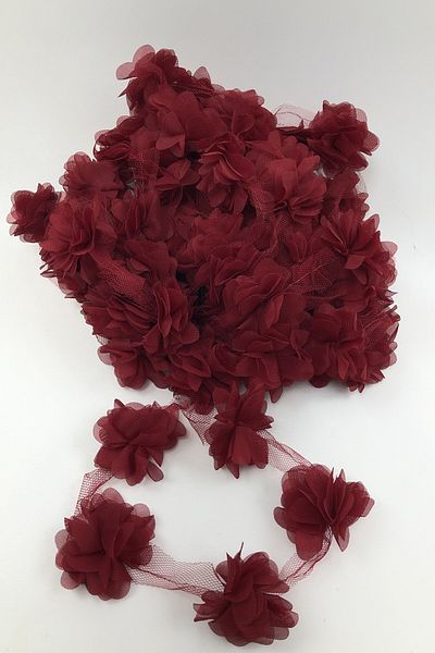 Hobigram Decorative Ribbon Burgundy Color Laser Cut Tulle Flower – Decorative Ribbon, Stylish Design, Women's Accessory –