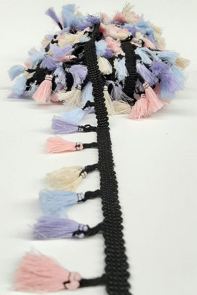 Hobigram Decorative Ribbon Blue Powder Cream Cotton Fringe Tassel – Decorative Ribbon, Stylish Design, Women's Accessory