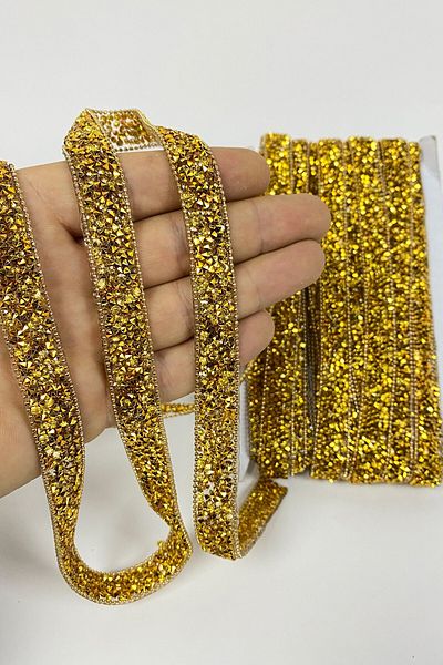 Hobigram Decorative Strip Gold Iron-On Stone Chain Strip Applique – Decorative Strip, Stylish Design – Dek