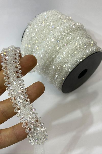 Hobigram Decorative Ribbon Crystal Beaded Embroidered Ribbon 1 Mt – Decorative Ribbon, Stylish Design, Women's Accessory