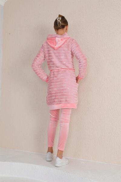 WestBound Women's Velvet Plush Combination Hooded Tunic Tights Set PUDRA