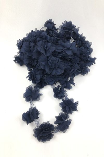 Hobigram Decorative Ribbon Navy Blue Color Laser Cut Tulle Flower – Decorative Ribbon, Stylish Design, Women's Accessory