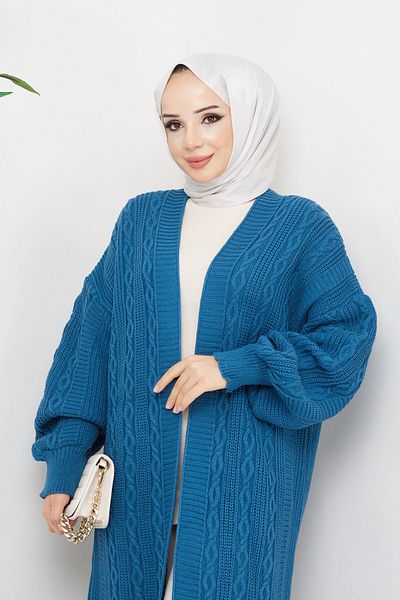 Pamuk Butik Γυναικείο Πλεκτό Μπαλόνι Ολόσωμο Ζακέτα Μπλε
