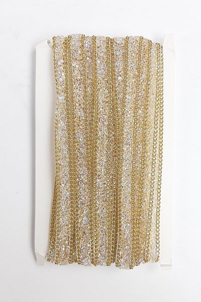 Hobigram Decorative Ribbon Transparent Gold Chain Iron-On Beaded Ribbon – Decorative Ribbon, Stylish Design –