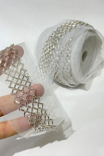 Hobigram Decorative Ribbon Cutting and Sand Bead Embroidered Ribbon Border 1 Mt – Decorative Ribbon, Stylish Design – Dek