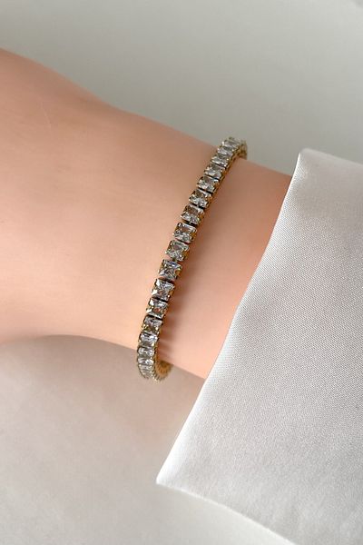 SilverStone Steel Bracelet - Waterway Baguette Stone Gold Color 316 L Steel Bracelet