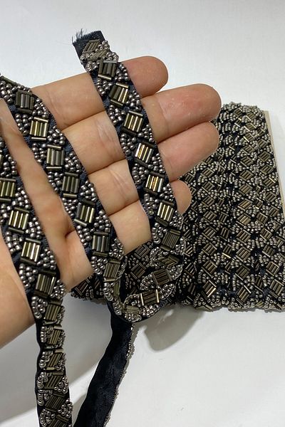 Hobigram Decorative Strip Pipe and Sand Bead Embroidered Strip Border 1 Mt – Decorative Strip, Stylish Design – Deko