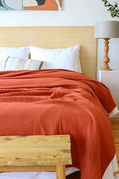 vivamaison King Size 4 Layer Muslin Pique Bedspread Cotton Double Sided Tile 240x260 cm
