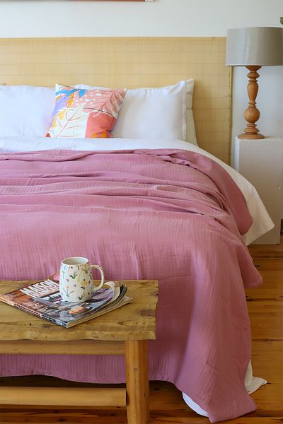 vivamaison King Size 4 στρώσεων Muslin Pique Κάλυμμα κρεβατιού Βαμβακερό Διπλή Όψη Ροζ 240x260 cm