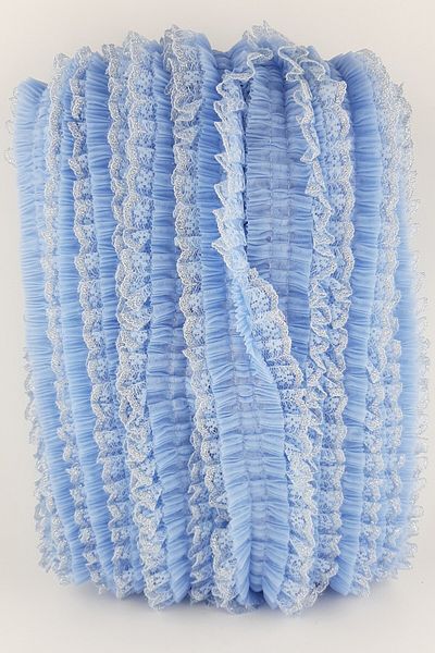 Hobigram Decorative Ribbon Blue Silver Glitter Lace Pleated Ruffle – Decorative Ribbon, Stylish Design, Women's Accessory