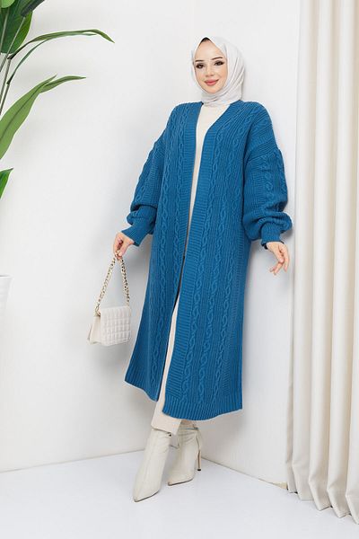 Pamuk Butik Γυναικείο Πλεκτό Μπαλόνι Ολόσωμο Ζακέτα Μπλε