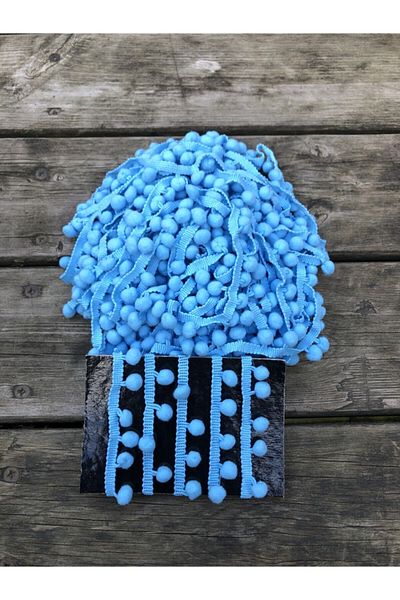 Hobigram Decorative Ribbon 3 Meters Blue Ribbon Pompom – Decorative Ribbon, Stylish Design, Women's Accessory – Decorat