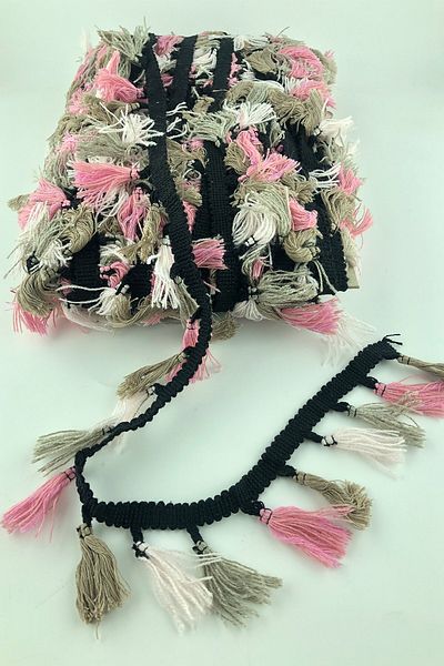 Hobigram Decorative Ribbon Pink Beige Cream Cotton Fringe Tassel – Decorative Ribbon, Stylish Design, Women's Accessory