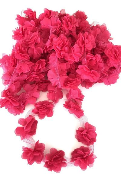 Hobigram Decorative Ribbon Fuchsia Laser Cut Chiffon Tulle Flower – Decorative Ribbon, Stylish Design, Women's Accessory –