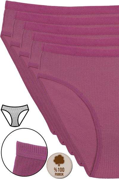 Humaone Γυναικεία εσώρουχα μπικίνι 5 τεμαχίων Dusty Rose με ραβδώσεις μέσης Bk2-d3