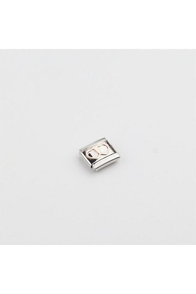 Kaeria Accessory وصلة مرفقة على شكل قلب مزدوج من الفولاذ الذهبي الوردي بتفاصيل إيطالية