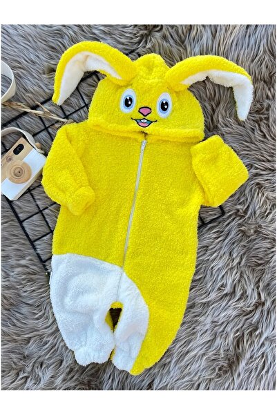 dubi baby حقيبة نوم للأطفال بغطاء للرأس وسحاب أصفر 100% من ويلسوفت بطباعة أرنب