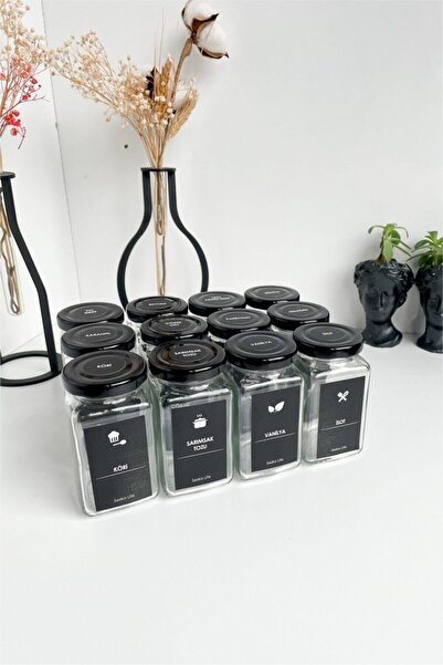 Sezka Life وعاء توابل 12 قطعة بغطاء معدني و40 مجموعة ملصقات توابل 40 قطعة - 1...