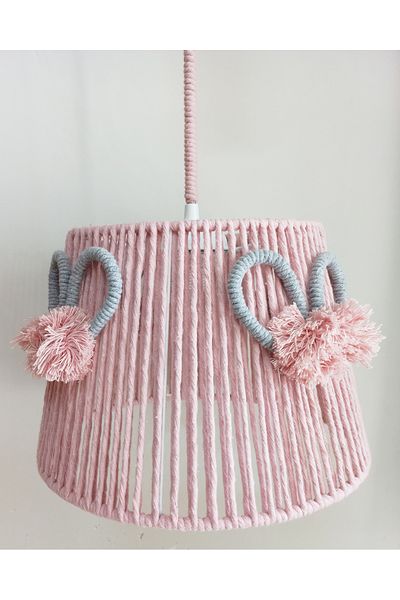 C&A&B KUZEY AVİZE PINK MACROME WRAP PINK POMPOM CONICAL WIRE BABY GIRL AND CHILDREN'S ROOM DESIGN PENDANT LAMP CHANDELIER