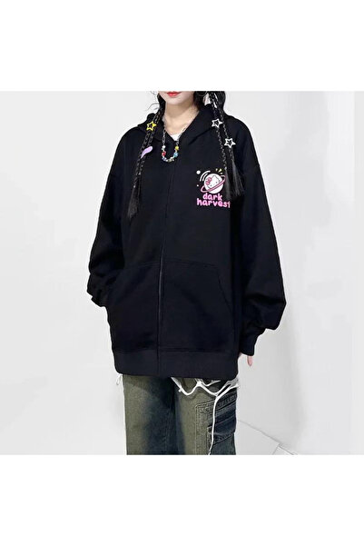 Köstebek Anime Kawaii Astronaut Hello Kitty Χοντρό ύφασμα με φερμουάρ (Unisex) με κουκούλα