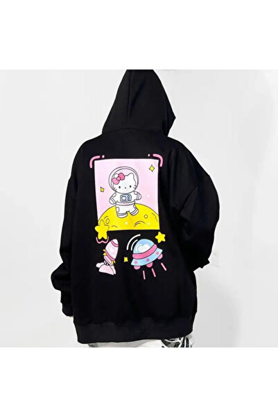 Köstebek Anime Kawaii Astronaut Hello Kitty Χοντρό ύφασμα με φερμουάρ (Unisex) με κουκούλα