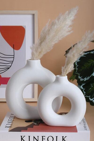 bukalemumcandle Set de 2 vaze rotunde decorative - Culoare obiect alb